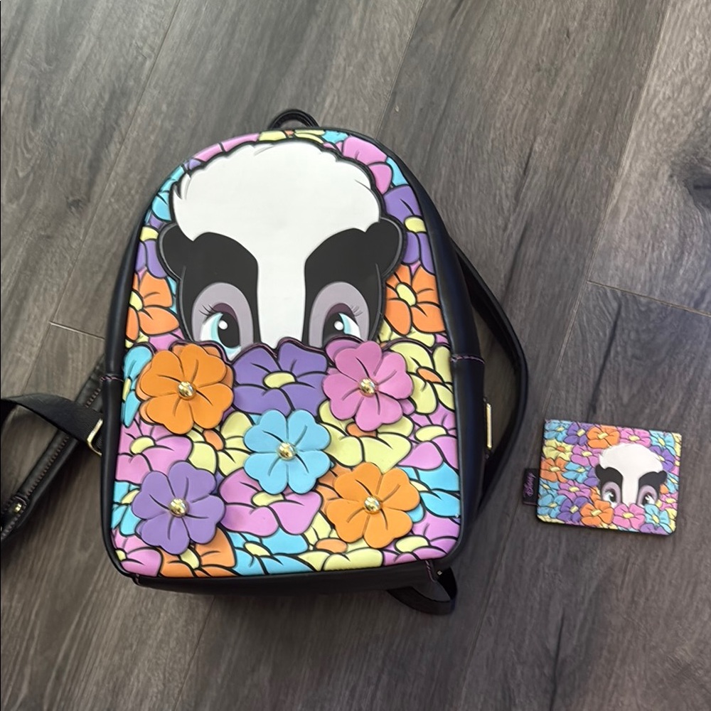 Disney Loungefly Flower from Bambi Colorful Floral Backpack and wallet Adorable